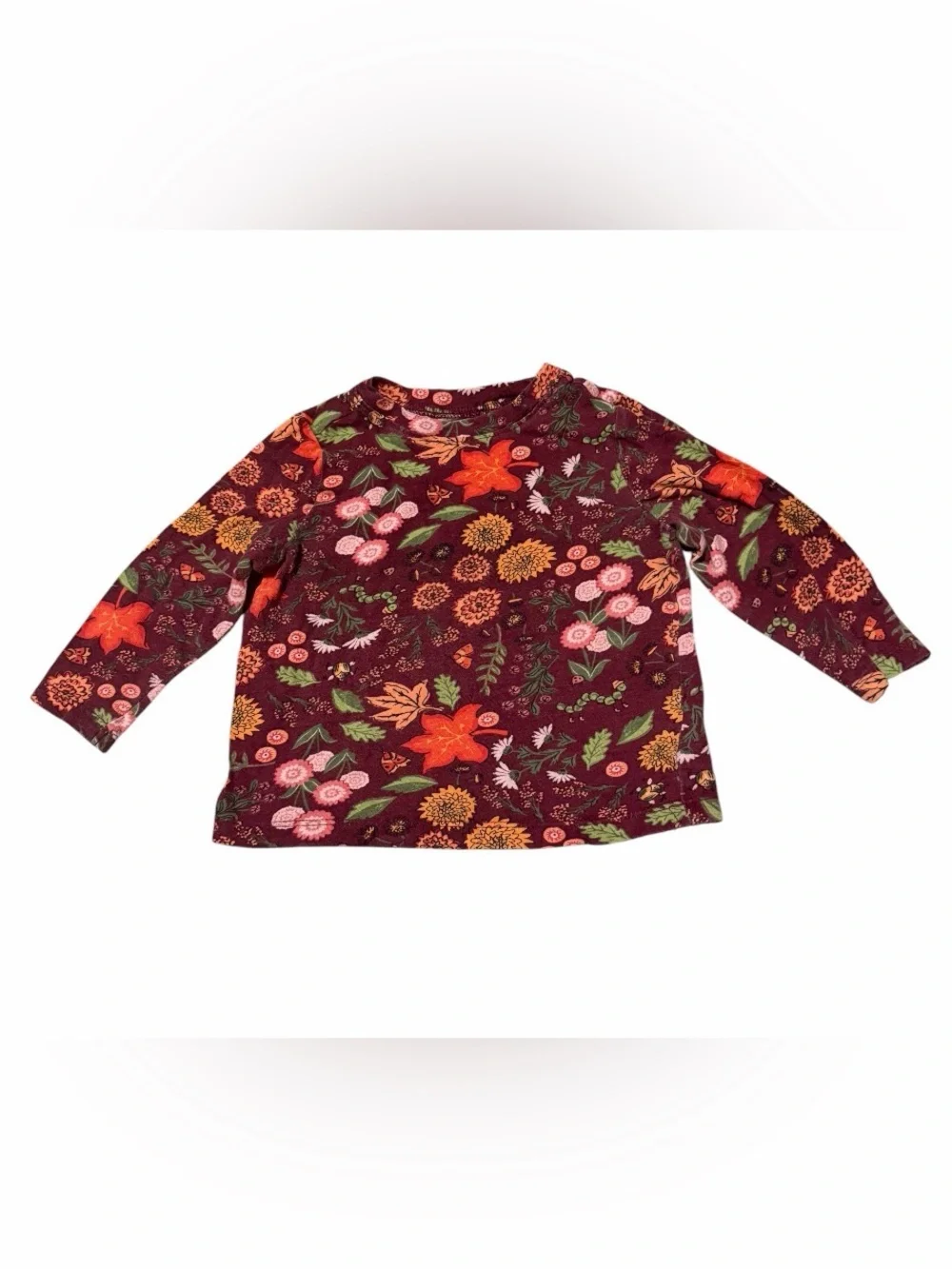GAP Girls' Burgundy Floral Long-Sleeve Tee